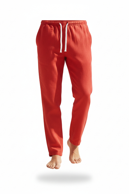 Pantalon En Lin Rouge Ample Décontracté Homme - vue 3