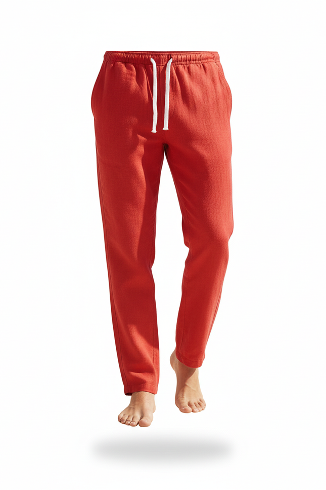 Pantalon En Lin Rouge Ample Décontracté Homme - vue 3