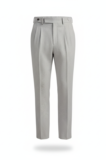 Pantalon En Lin Gris Plissé Droit Élégant Homme - vue 3