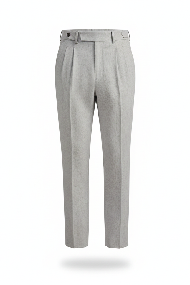 Pantalon En Lin Gris Plissé Droit Élégant Homme - vue 3