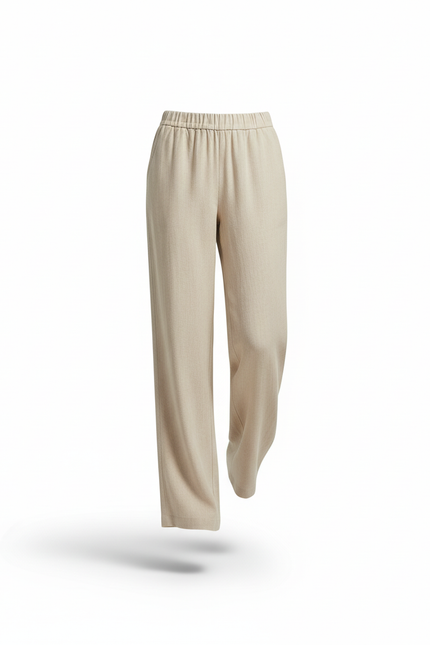 Pantalon En Lin Beige Ample Décontracté Fluide Femme - vue 3