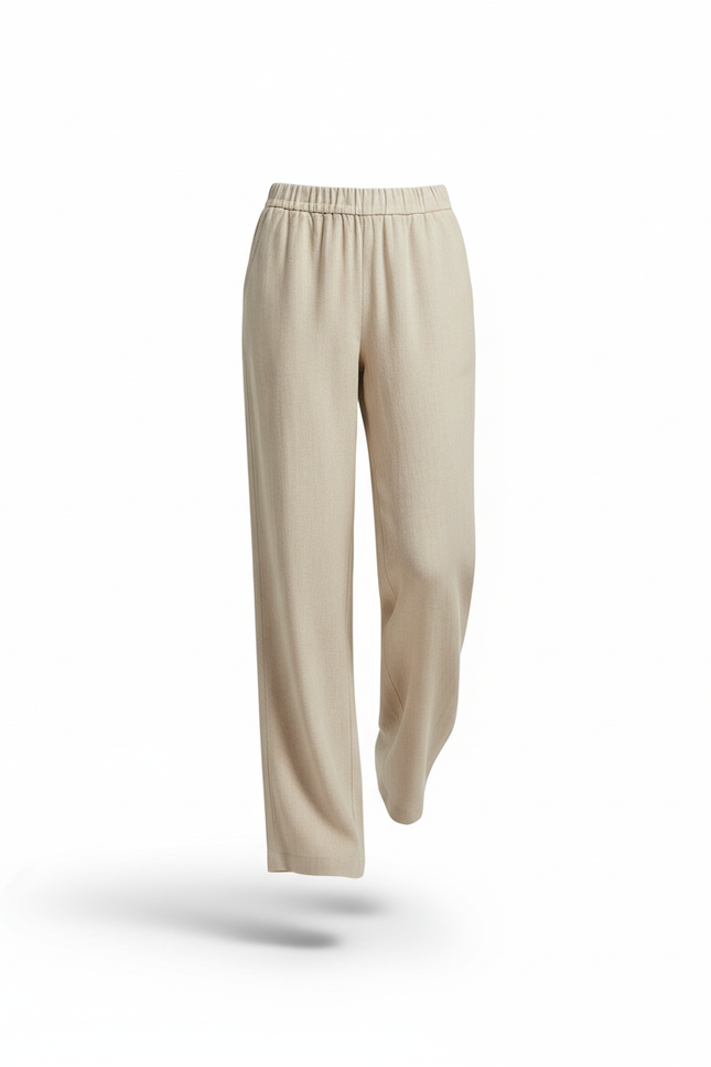 Pantalon En Lin Beige Ample Décontracté Fluide Femme - vue 3