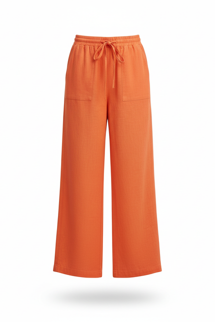 Pantalon En Lin Orange Ample Décontracté Fluide Fille - vue 3