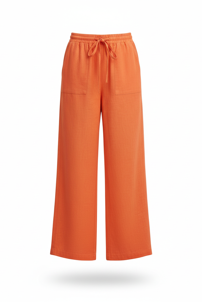 Pantalon En Lin Orange Ample Décontracté Fluide Fille - vue 3