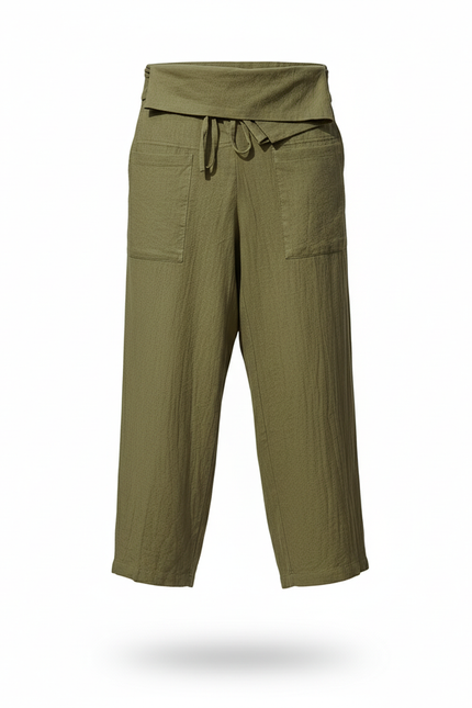 Pantalon En Lin Vert Ample Coton Fluide Décontracté Homme - Kaki - vue 3
