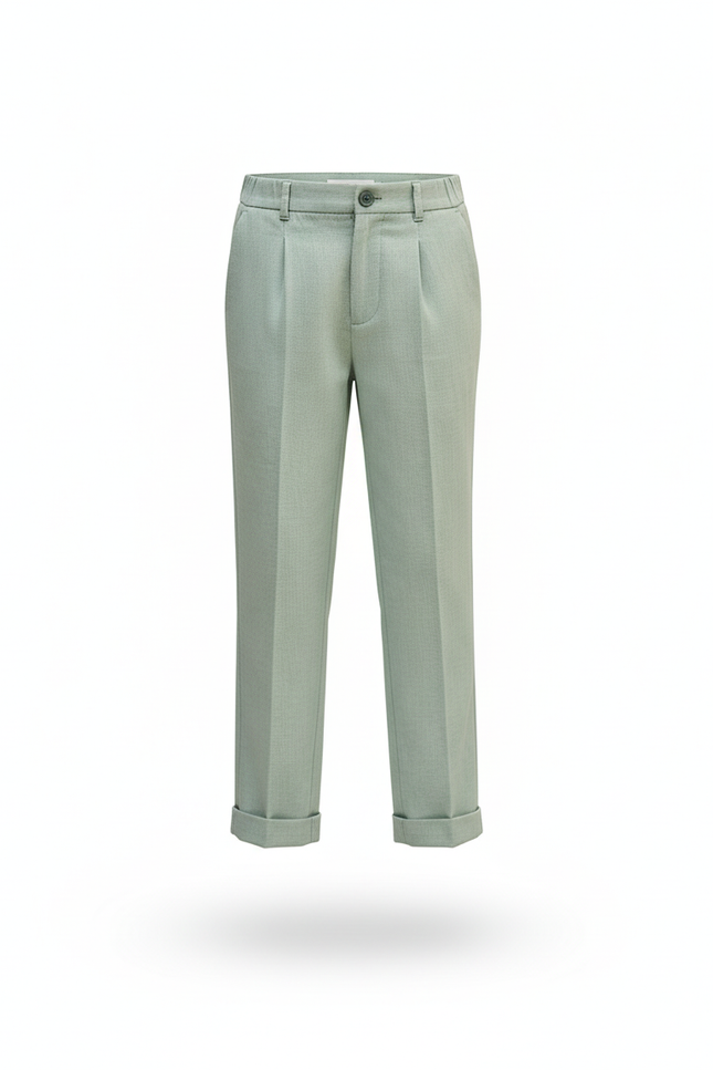 Pantalon En Lin Vert Menthe Plissé Droit Enfant - vue 3