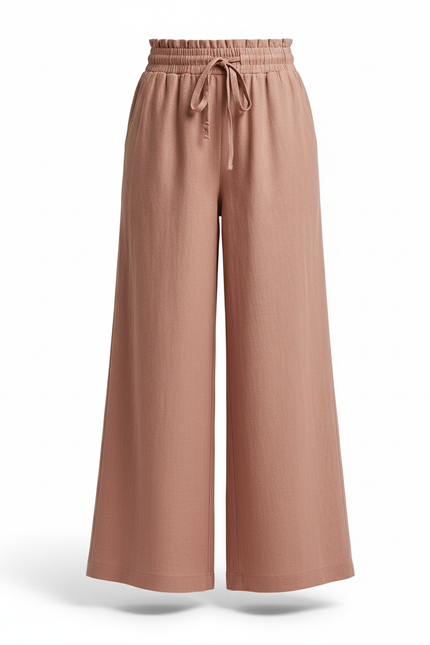 Pantalon En Lin Ample Fluide Rose Ceinture Élastique Fille - vue 3