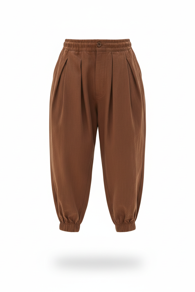 Pantalon En Lin Marron Ample Plissé Décontracté Garçon - vue 3