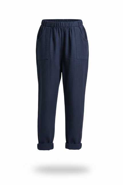 Pantalon En Lin Bleu Marine Ample Décontracté Enfants - vue 3