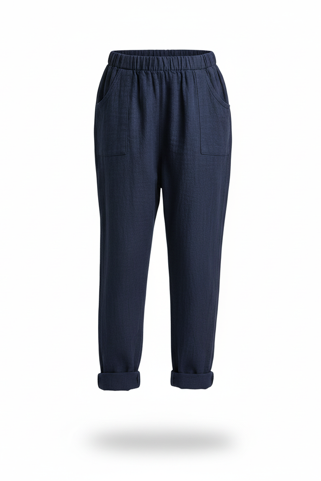 Pantalon En Lin Bleu Marine Ample Décontracté Enfants - vue 3