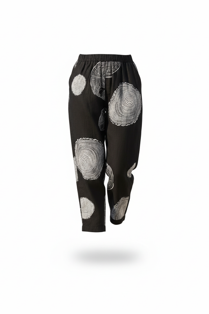 Pantalon En Lin Noir Imprimé Ample Décontracté Fluide - vue 3
