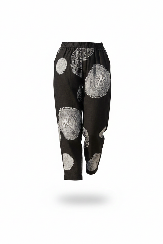 Pantalon En Lin Noir Imprimé Ample Décontracté Fluide - vue 3