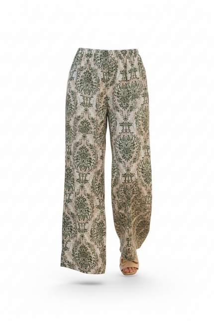 Pantalon En Lin Ample Imprimé Vert Élégant Fluide - vue 3