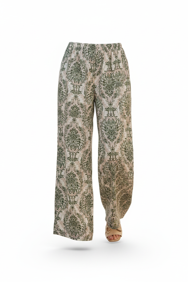 Pantalon En Lin Ample Imprimé Vert Élégant Fluide - vue 3