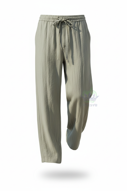 Pantalon En Lin Vert Ample Confortable Décontracté Homme - Kaki - vue 3