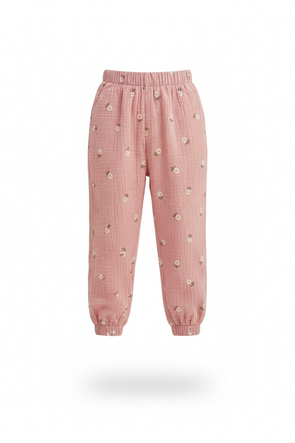 Pantalon En Lin Rose Imprimé Floral Ample Décontracté Enfant - vue 3