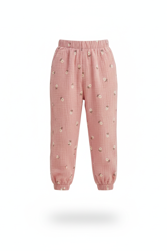 Pantalon En Lin Rose Imprimé Floral Ample Décontracté Enfant - vue 3