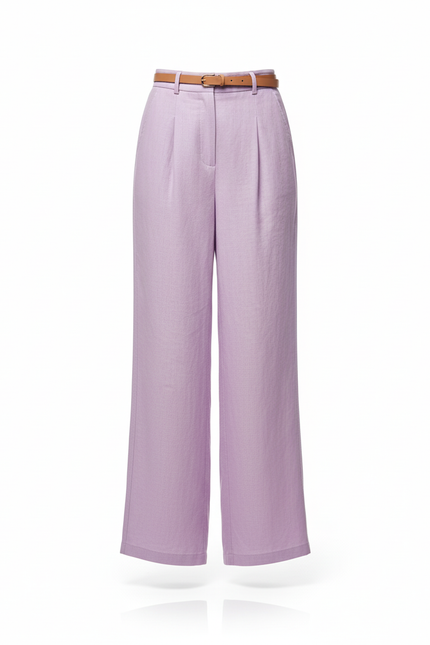 Pantalon En Lin Lavande Ample Plissé Décontracté Fluide - Violet - vue 3