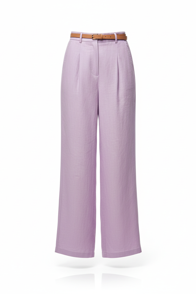 Pantalon En Lin Lavande Ample Plissé Décontracté Fluide - Violet - vue 3