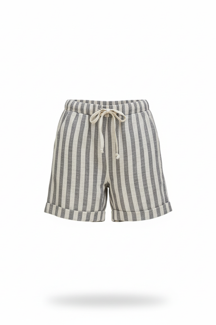 Pantalon En Lin Rayé Ample Cordon Décontracté Enfant - Gris - vue 3