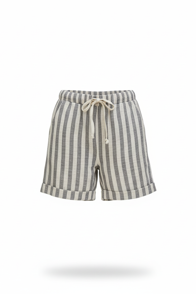 Pantalon En Lin Rayé Ample Cordon Décontracté Enfant - Gris - vue 3
