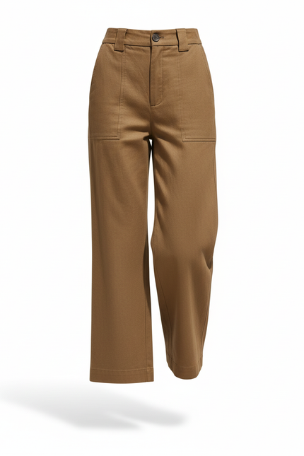 Pantalon En Lin Kaki Taille Haute Droit Décontracté - vue 3