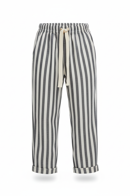 Pantalon En Lin Rayé Noir Blanc Ample Enfant - Multicolore - vue 3