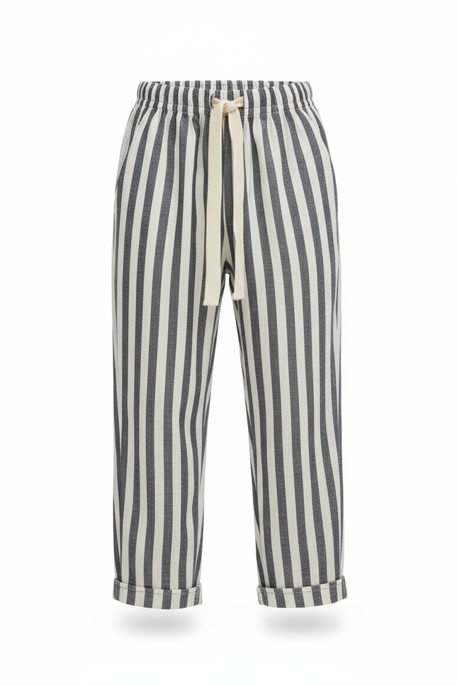 Pantalon En Lin Rayé Noir Blanc Ample Enfant - Multicolore - vue 3