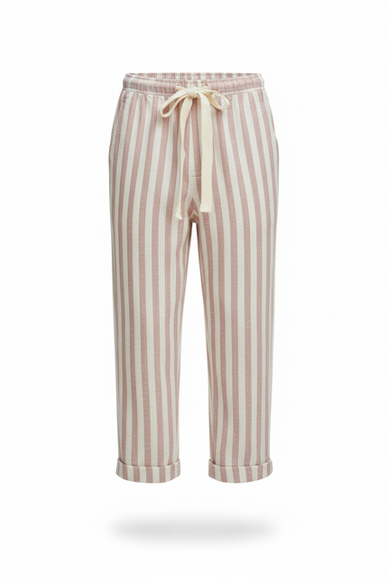 Pantalon En Lin A Rayure Rose - vue 3