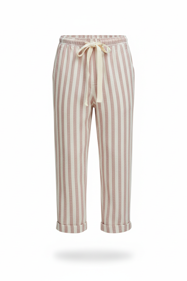Pantalon En Lin A Rayure Rose - vue 3