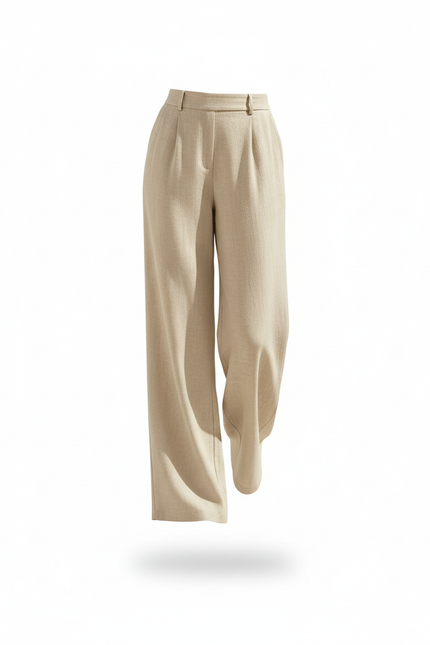 Pantalon En Lin Femme Coupe Droite - Beige - vue 3