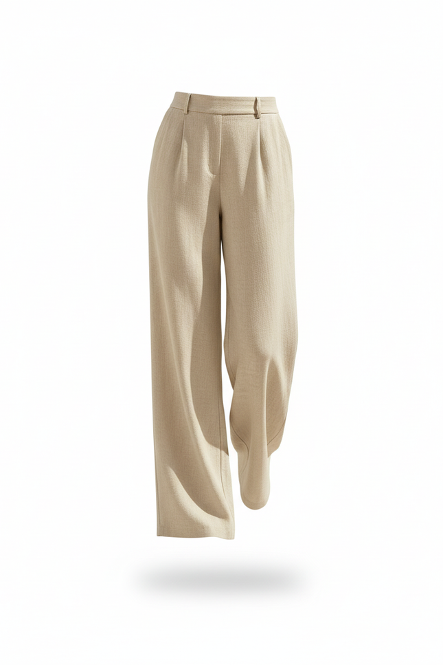 Pantalon En Lin Femme Coupe Droite - Beige - vue 3