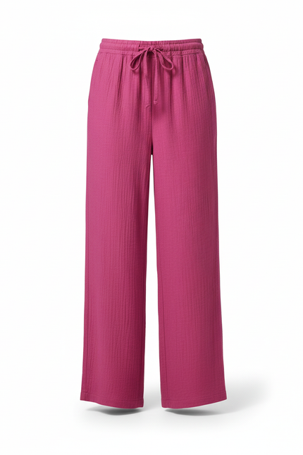 Pantalon En Lin Fuchsia Ample Fluide Décontracté - Rose - vue 3
