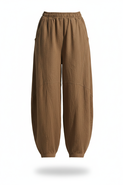 Pantalon En Lin Marron Ample Décontracté Fluide Confortable - vue 3