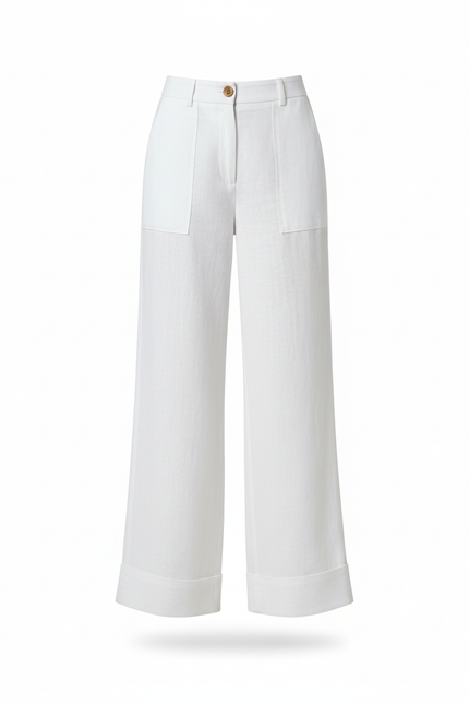 Pantalon En Lin Femme Blanc Large - vue 3