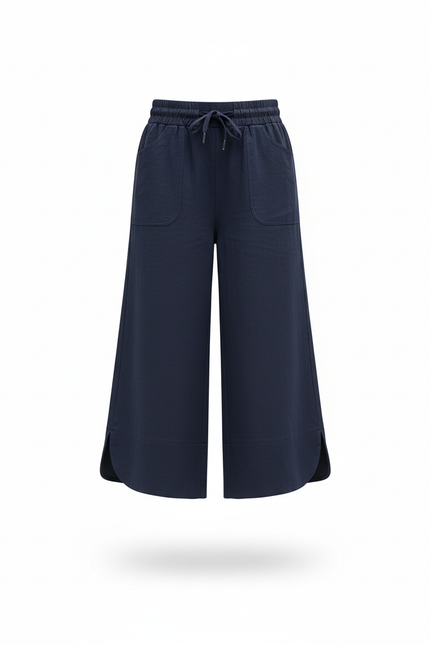 Pantalon En Lin Bleu Marine Ample Casual Fille - vue 3