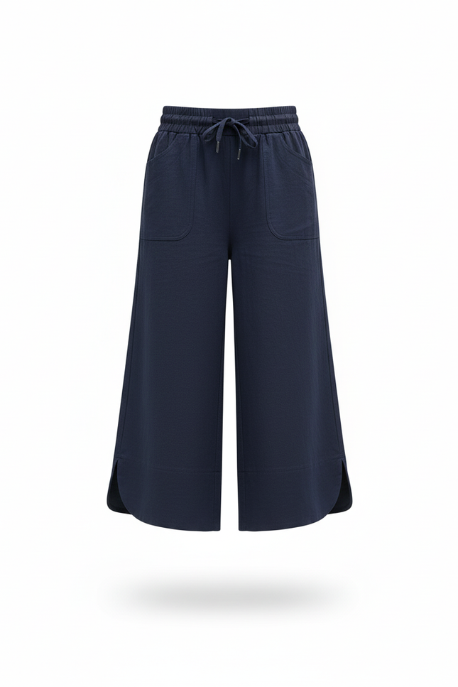 Pantalon En Lin Bleu Marine Ample Casual Fille - vue 3