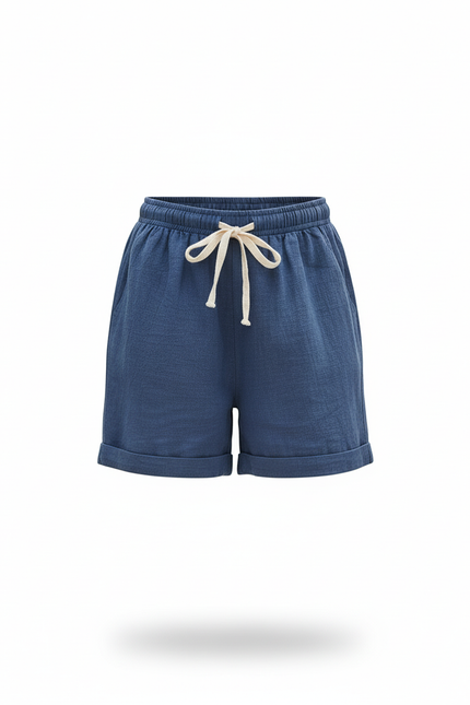 Pantalon En Lin Bleu Court Décontracté Cordon Enfant - vue 3
