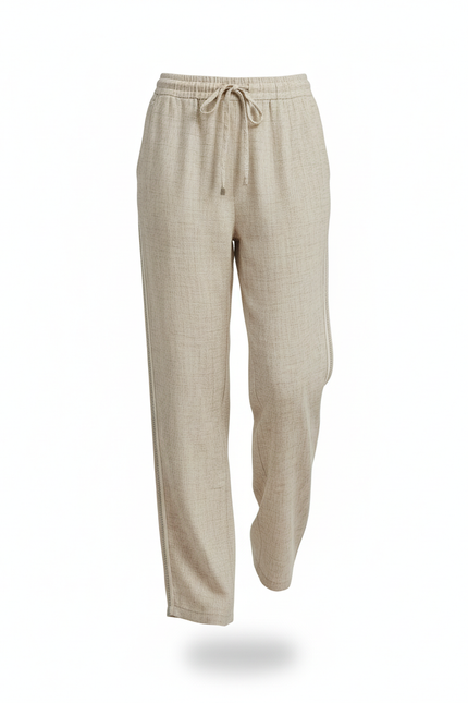 Pantalon En Lin Beige Ample Décontracté Cordon Léger - vue 3