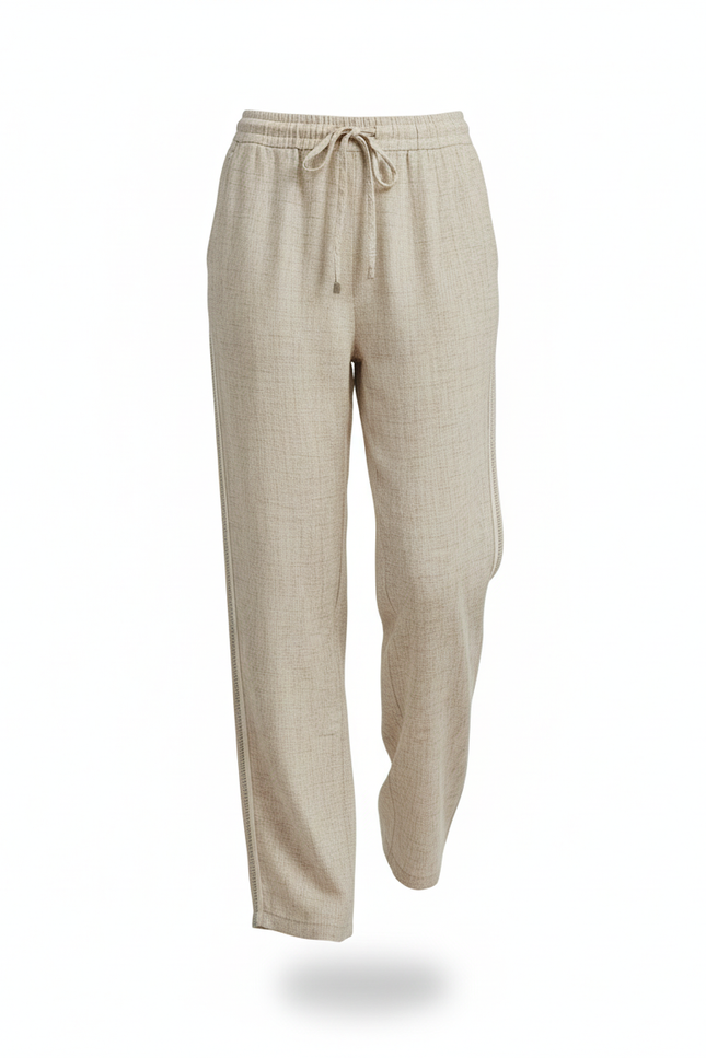 Pantalon En Lin Beige Ample Décontracté Cordon Léger - vue 3