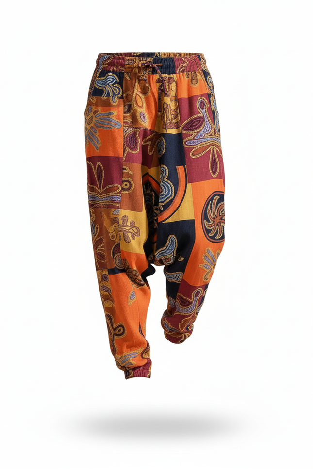 Pantalon En Lin Harem Imprimé Ethnique Fluide Bohème Homme - Multicolore - vue 3