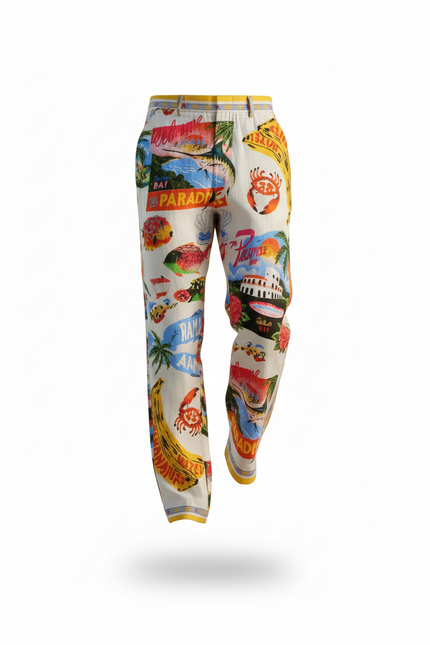 Pantalon En Lin Imprimé Multicolore Ample Décontracté Estival - vue 3