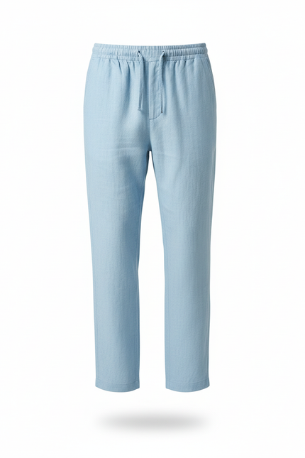 Pantalon En Lin Homme Bleu Ciel Droit Décontracté - vue 3