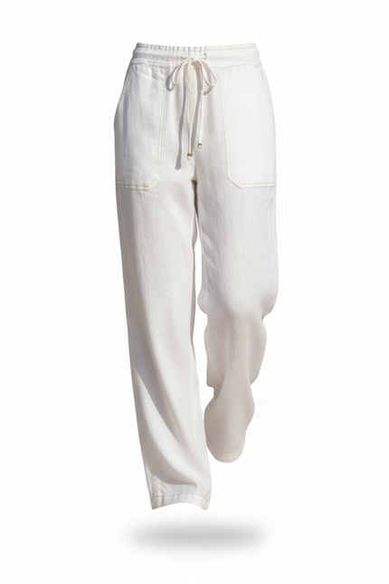 Pantalon En Lin Blanc Ample Confortable Taille Élastique - vue 3