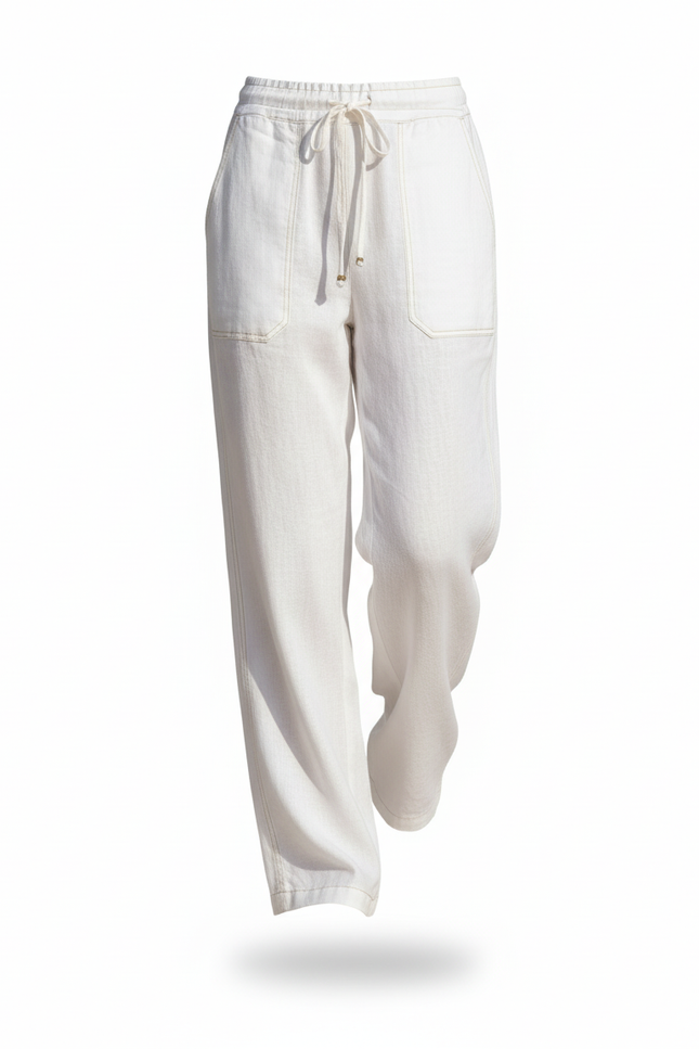Pantalon En Lin Blanc Ample Confortable Taille Élastique - vue 3