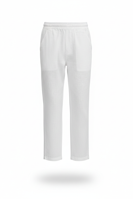 Pantalon En Lin Blanc Coupe Droite Décontracté Enfant Garçon - vue 3