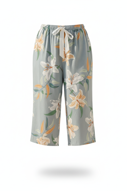 Pantalon En Lin Fleuri Ample Bleu Estival - vue 3