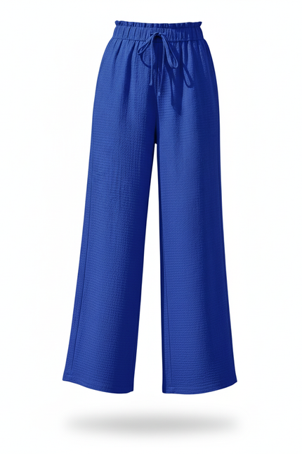 Pantalon En Lin Bleu Ample Taille Haute Fluide - vue 3