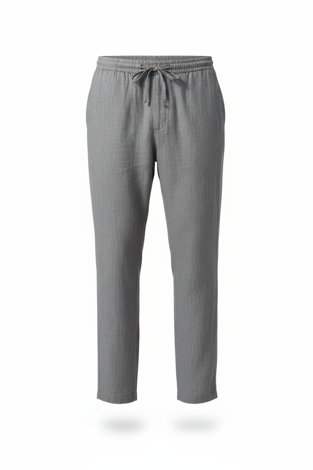 Pantalon En Lin Gris Droit Léger Cordon Confortable - vue 3