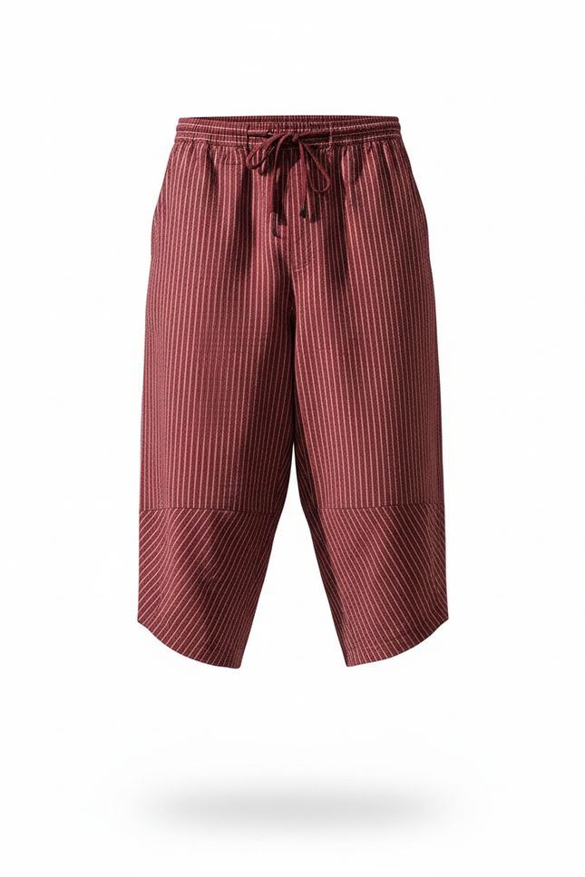 Pantalon En Lin Rouge Rayé Ample Décontracté Harem - vue 3